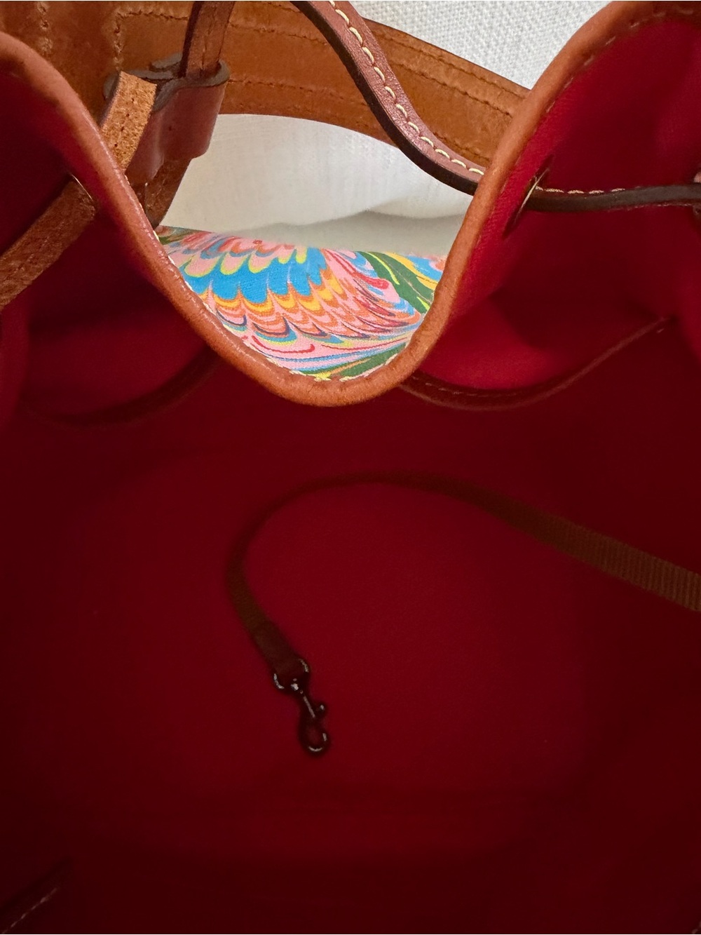Dooney & Bourke Multicolor Swirl Print Leather-Trim Drawstring Bag - Picture 5 of 5